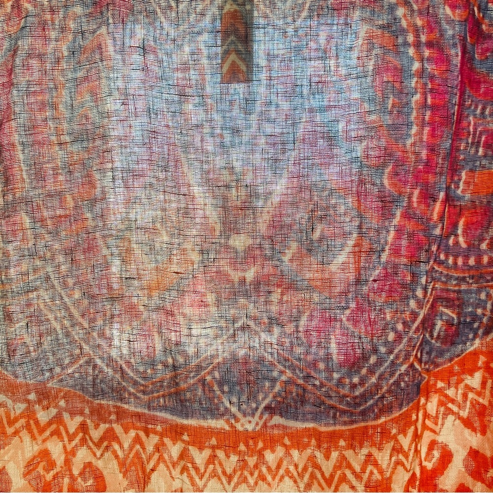 Chico's Phoebe Linen Poncho Multicolor O/S Fringe Lightweight Boho Hipster - Picture 7 of 13